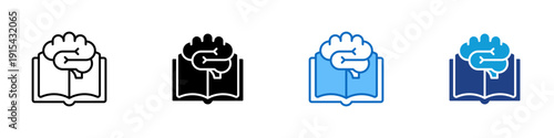 Knowledge Growth Multiple Style Icon Design Vector - Brain above open book representing learning development, knowledge improvement, and cognitive education