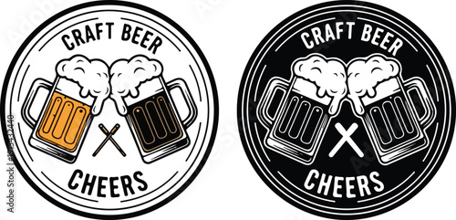 Two craft beer cheers logos with mugs and text