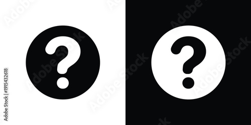 Question mark help icon. Bold black and white circular vector symbols. Perfect for FAQ sections, support buttons, and customer assistance UI.
