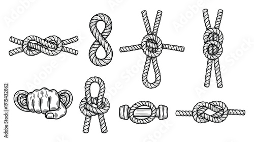 Nautical Knots Set Hand Drawn Vector Illustration