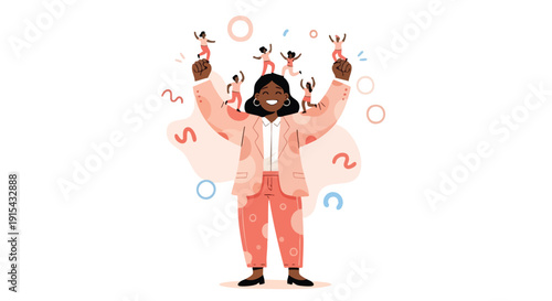 Empowered African American Business Leader Celebrating Collaborative Success and Team Achievement with Diverse Colleagues