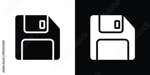 Classic floppy disk save icon set. Bold solid vector illustration representing data storage, saving progress, and digital archives. Timeless UI element for software and professional applications.