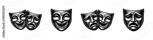 Comedy and tragedy theatre masks. Theatre masks vector icons