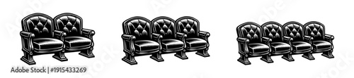 Seating arrangement flat vector icons set. armchairs and sofa illustrations. vintage style collection