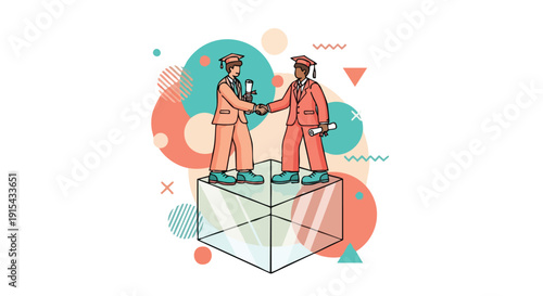 Diverse Graduates Shaking Hands, Symbolizing Successful New Talent Acquisition and Professional Partnership