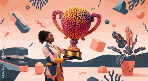 Female entrepreneur celebrating the power of strategic thinking and innovative intelligence in business.