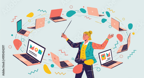 Business Leader Orchestrating Complex Technology and Digital Workflow Automation