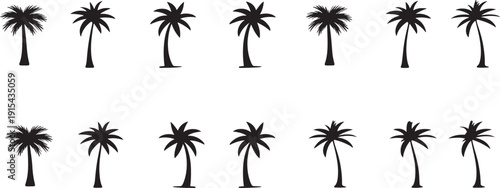 Palm Tree Silhouette Tropical Icons Set