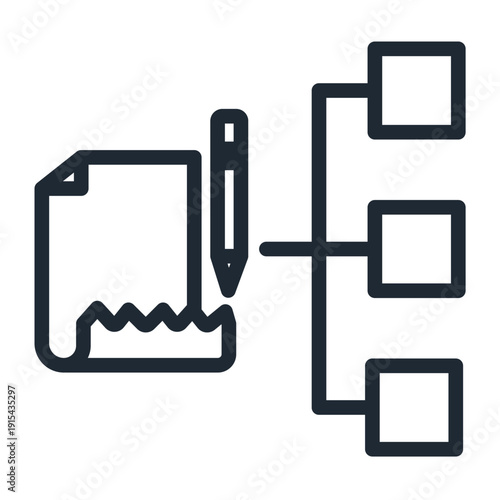 This icon illustrates a workflow with connected elements representing structured processes and task flows. Ideal for automation systems, project management, and UI interfaces.