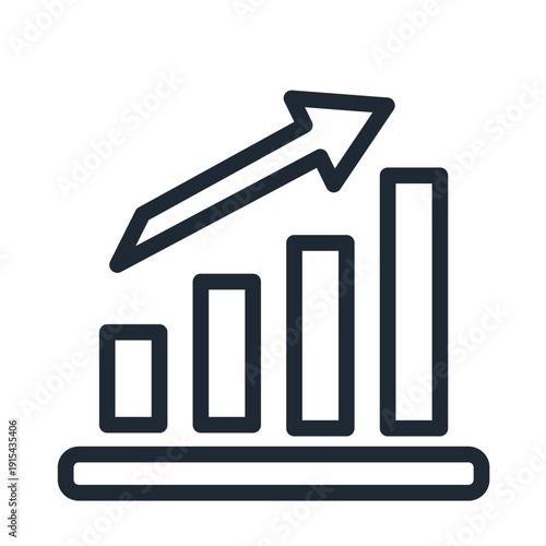 This icon shows an upward chart representing growth, progress, and success. Ideal for analytics dashboards, financial apps, and performance tracking systems.