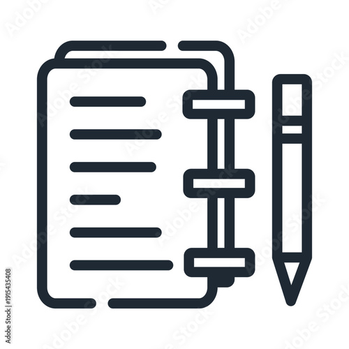 This icon shows a notebook with a pencil, representing writing, planning, and documentation. Suitable for note-taking apps, productivity tools, and workflow systems.