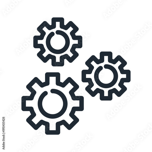 This icon features multiple gears representing system processes, automation, and configuration. It is ideal for illustrating backend operations, settings, optimization, and workflow automation in apps