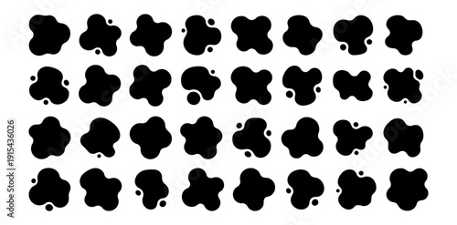 Black abstract splash blot shapes set, ink paint splatter blob elements collection vector isolated on transparent background