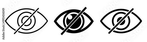 Eye visibility and hidden icons set, privacy security view and hide symbols vector isolated on transparent background