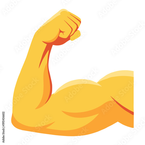 Strong muscular arm flexing bicep illustration, fitness bodybuilding power symbol vector isolated on transparent background