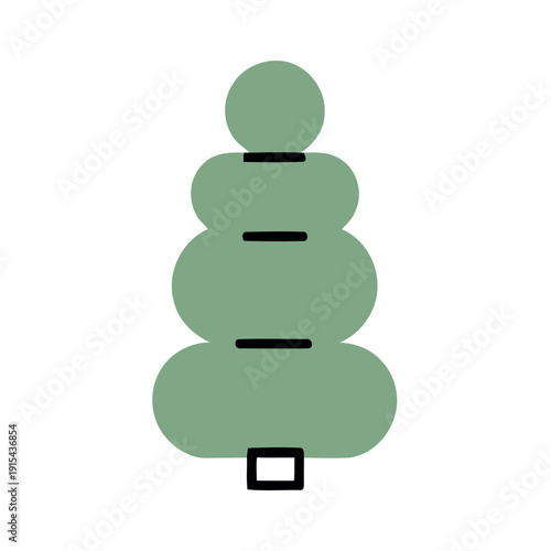 Stylized light green tree with rounded, cloud-like foliage and black horizontal details. Modern organic abstract plant illustration.