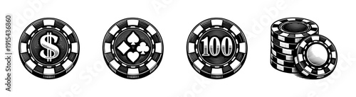 Flat vector icons set: casino chips and gambling symbols collection
