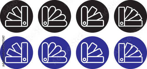Swatchbook icon set. Color palette and guide symbols. Printing industry symbols. Swatchbook icon logo in stroke lines collection. Printing industry symbols. Digital art and layout signs. trendy stroke