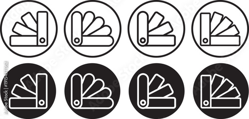 Swatchbook icon set. Color palette and guide symbols. Printing industry symbols. Swatchbook icon logo in stroke lines collection. Printing industry symbols. Digital art and layout signs. trendy stroke