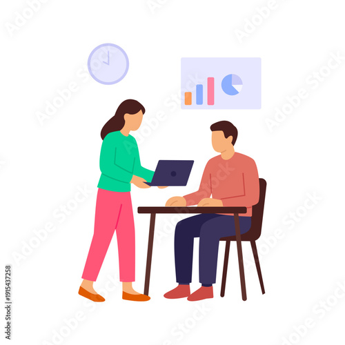 Manager–Employee Alignment, strengthening leadership staff collaboration, Flat vector character illustration