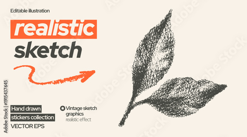 Leaves sketch. Halftone dot effect leaf for autumn collage. Vintage illustration, grain gradient. Tea or bay leaf branch bitmap. Gradient halftone drawing. Grainy plant pattern. Foliage botany poster