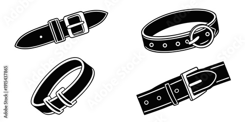 Schilderij op canvas Assorted black leather belts with various buckle designs and styles Vector