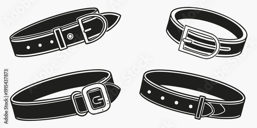 Four black leather belts with silver buckles displayed in a square formation Vector