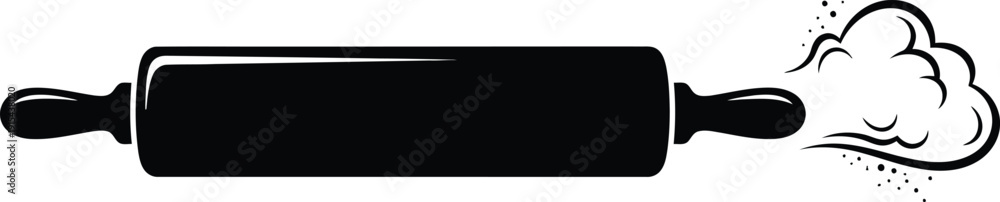 Obraz premium Simple black silhouette of a kitchen rolling pin with a cloud of flour.