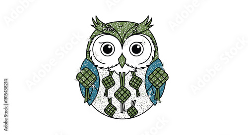 Cute owl with patterned scarf and hanging diamonds