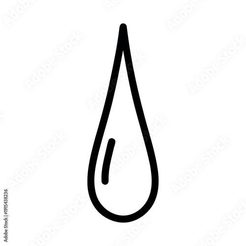 Minimalist black outline of a long, elongated water drop. Simple teardrop shape isolated on a white background