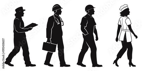 Four people walking in different styles and outfits Vector