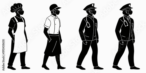 Illustration of four individuals in different styles of dress and posture Vector