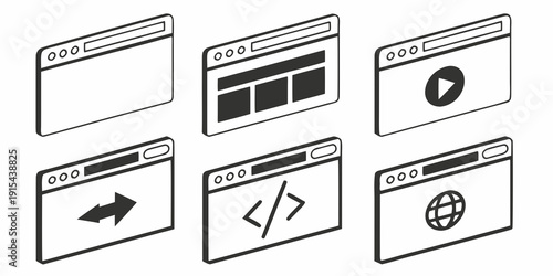 A collection of icons representing various software applications and functions Vector