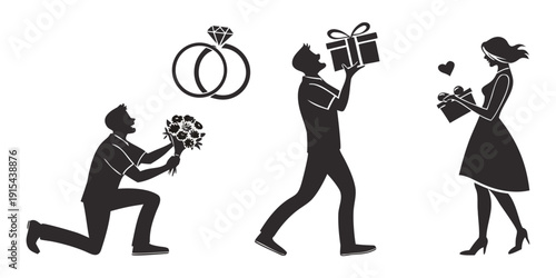 A man proposes to his girlfriend with a ring, she says no, and he gets hit by a car. Vector