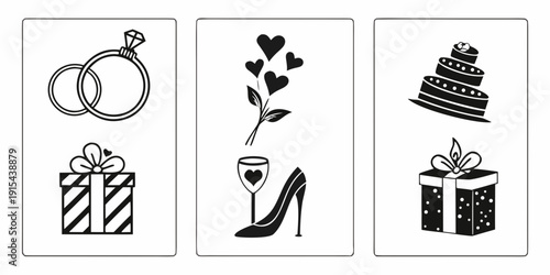 A collection of various items including a clock, flowers, shoes, and gifts Vector