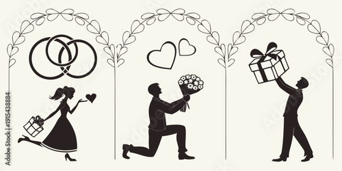 Three individuals performing different activities under a tree with intertwined branches Vector