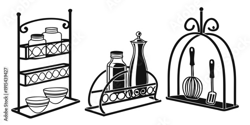 A collection of vintage furniture and decorative items in a room Vector