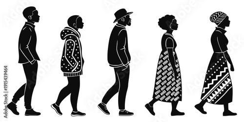 Illustration of diverse women walking in a line showcasing different styles and cultures Vector