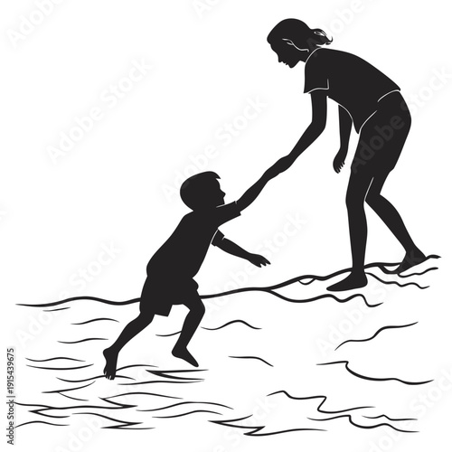 Cartoon vector illustration of a fat man and a smiling woman with a black cat silhouette character for Halloween