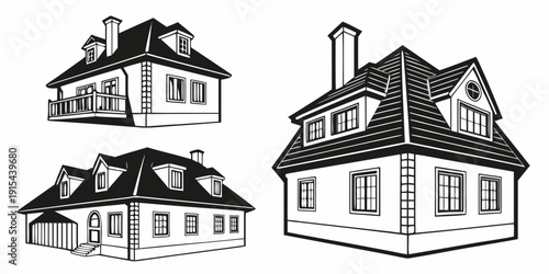 Three distinct house designs showcasing architectural diversity and style Vector