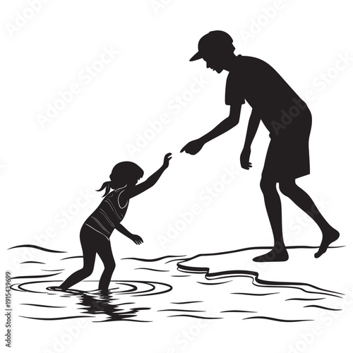 Cartoon vector illustration of a fat man and a smiling woman with a black cat silhouette character for Halloween