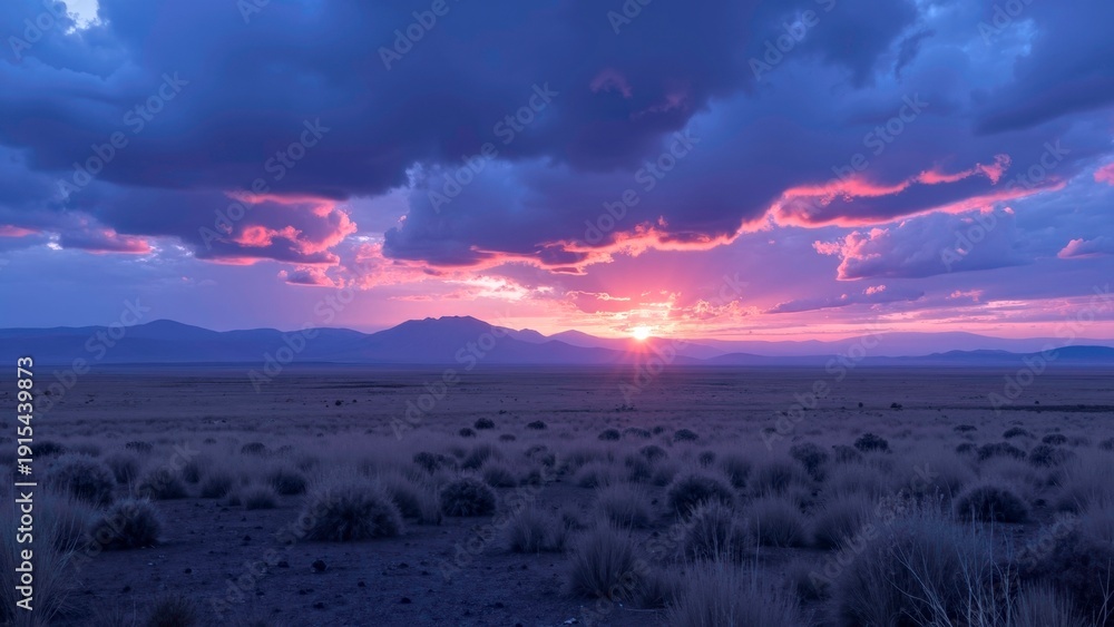 Obraz premium Sunset Grassland Illustration