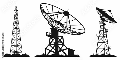 Three communication towers standing in a row against a clear sky background Vector