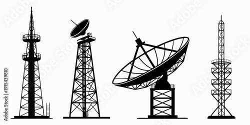 Diverse communication towers and structures in a variety of designs and functions Vector