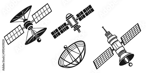 Diverse collection of satellites and spacecraft in various shapes and sizes Vector