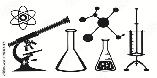 Scientific equipment and symbols representing various fields of study and research Vector