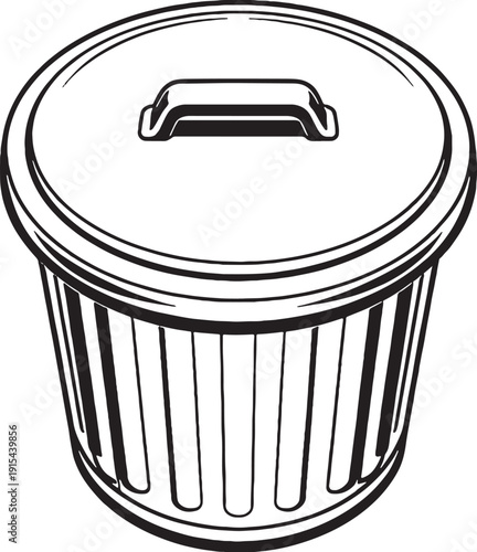 Trash Bin Top Down Black and White Line Art Icon