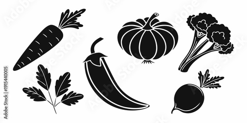 Assorted vegetables including carrots, eggplants, and leafy greens Vector