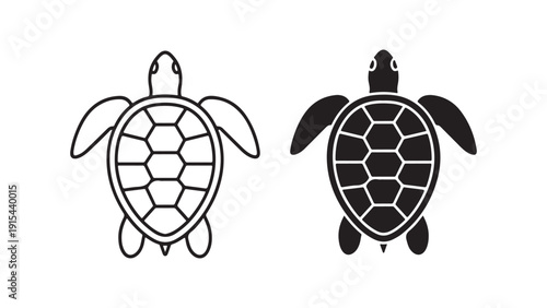 Two turtle silhouettes in black and white vector illustration isolated on white background