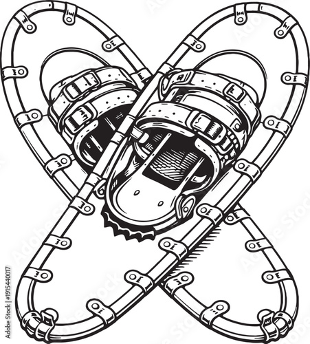 Snowshoes Crossed X Simple Black White Line Art